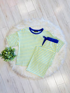 Women’s Light Blue and Yellow Stripped Pant Set
