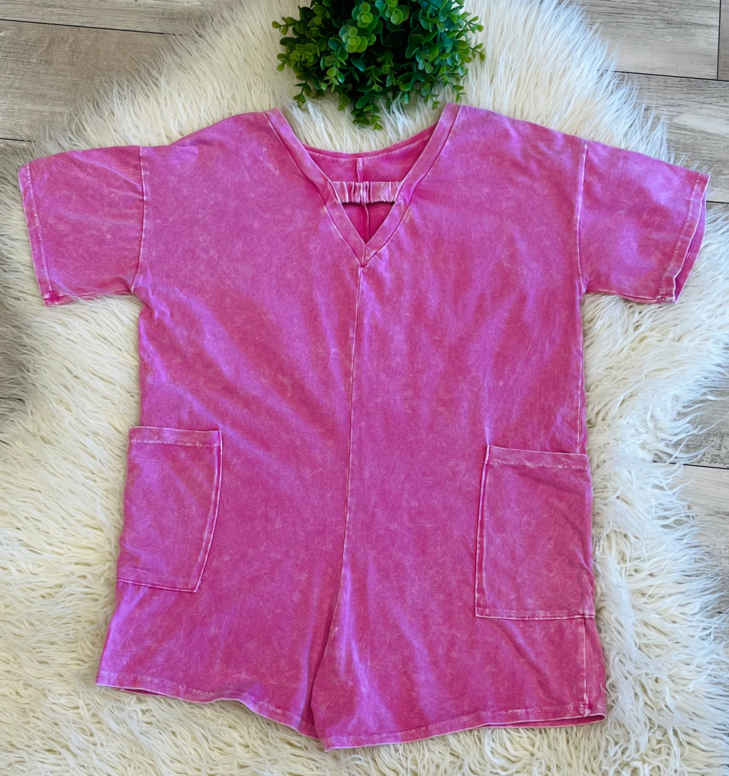 Girl’s Mineral Washed Low-Back Oversized Romper