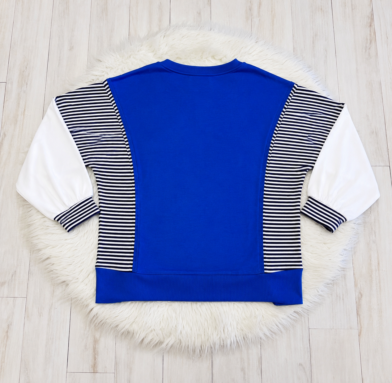 Women’s Evermmee Blue and White Stripe Contrast Pullover - Oversized Top