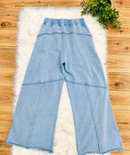 Women’s Zenana Dusty Blue Wide Leg Acid Wash Pants- Oversized