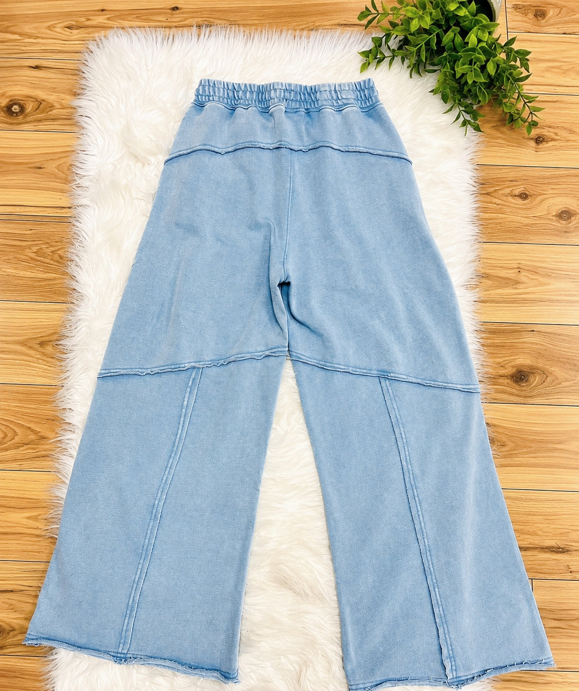 Women’s Zenana Dusty Blue Wide Leg Acid Wash Pants- Oversized