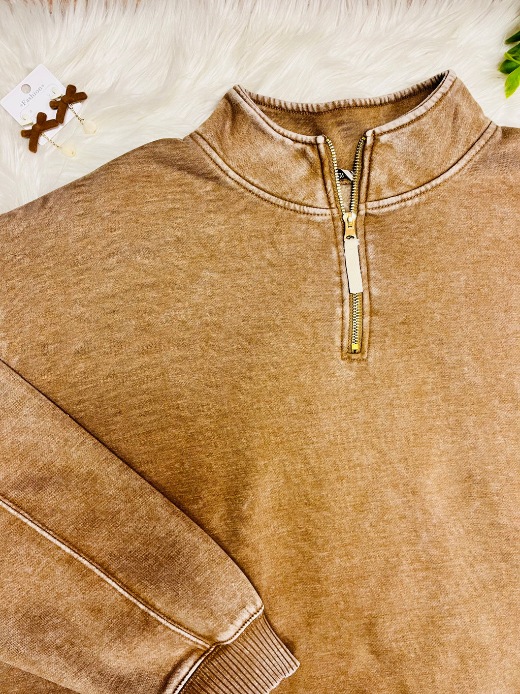 Women’s Zenana Curvy Mocha Quarter Zip Top