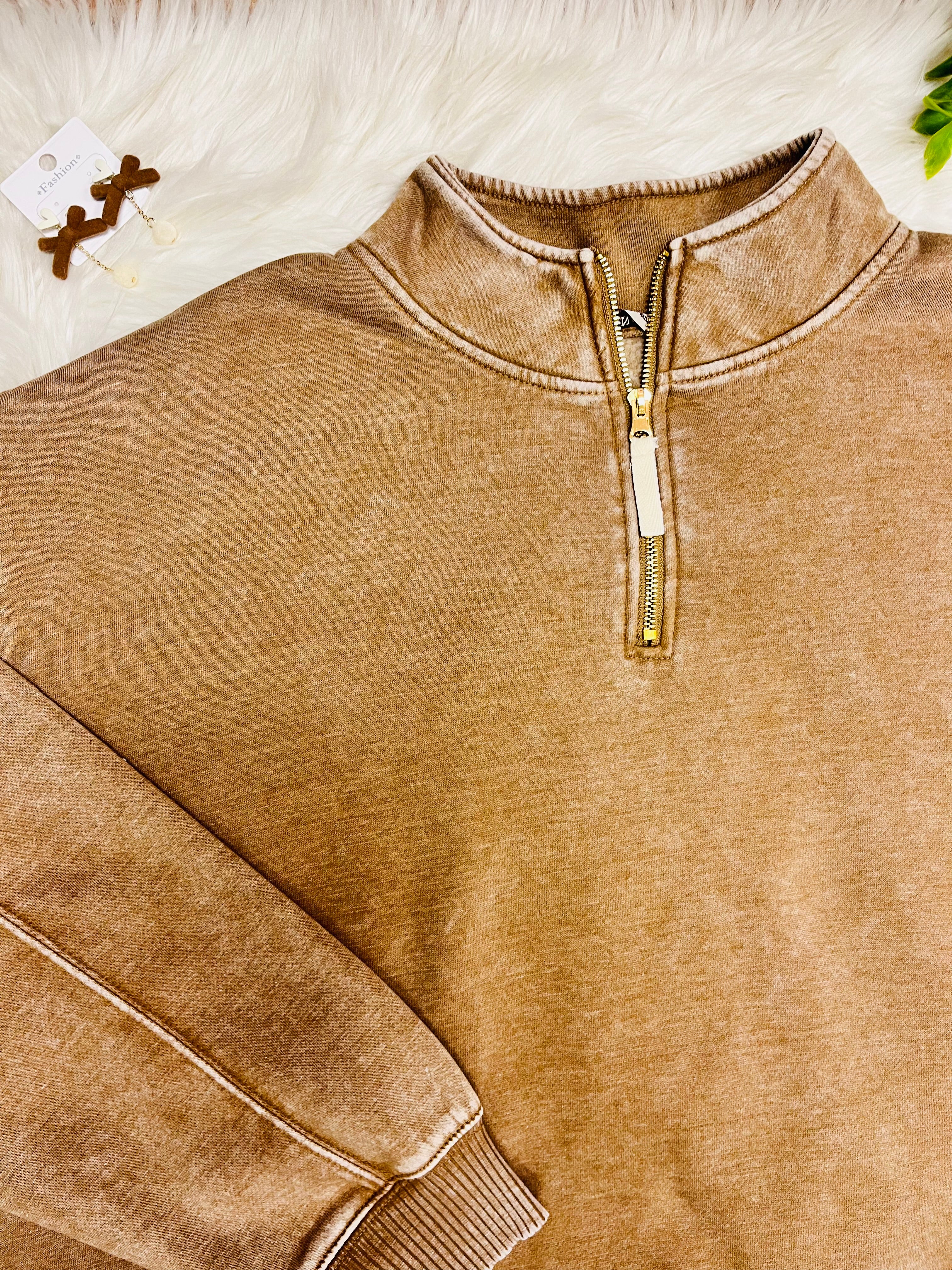 Women’s Zenana Curvy Mocha Quarter Zip Top