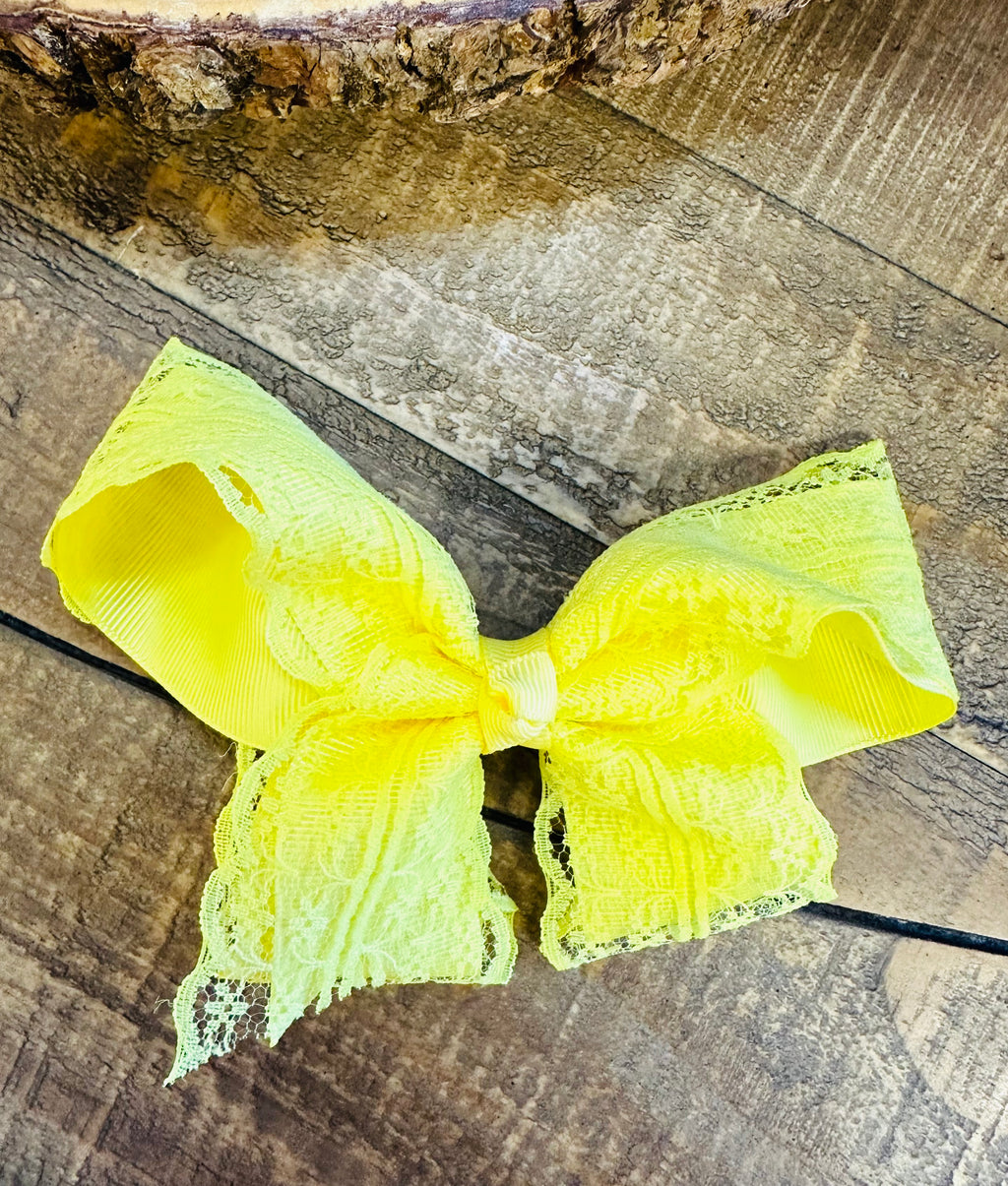 Hair Bow 6” Alligator Clip - Laced Butter Yellow
