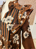 Women’s Umgee Brown Floral Ruffle Split Neck Dress