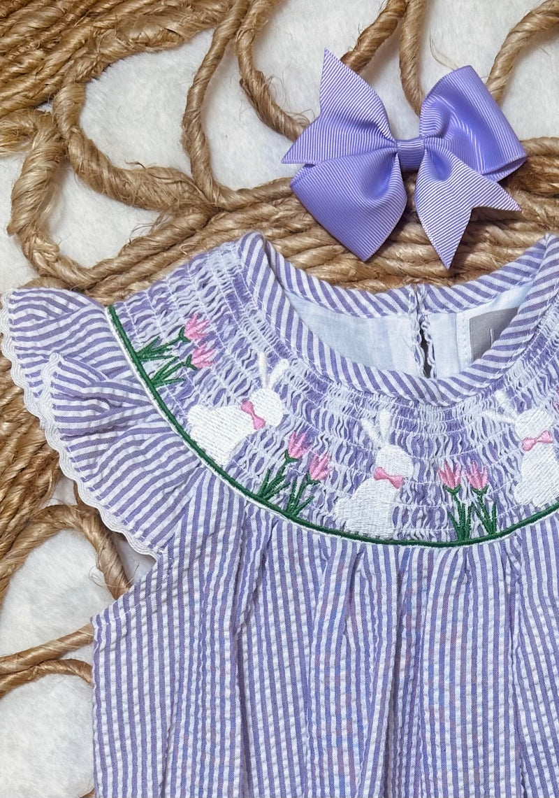 Purple and White Stripped Easter Onesie