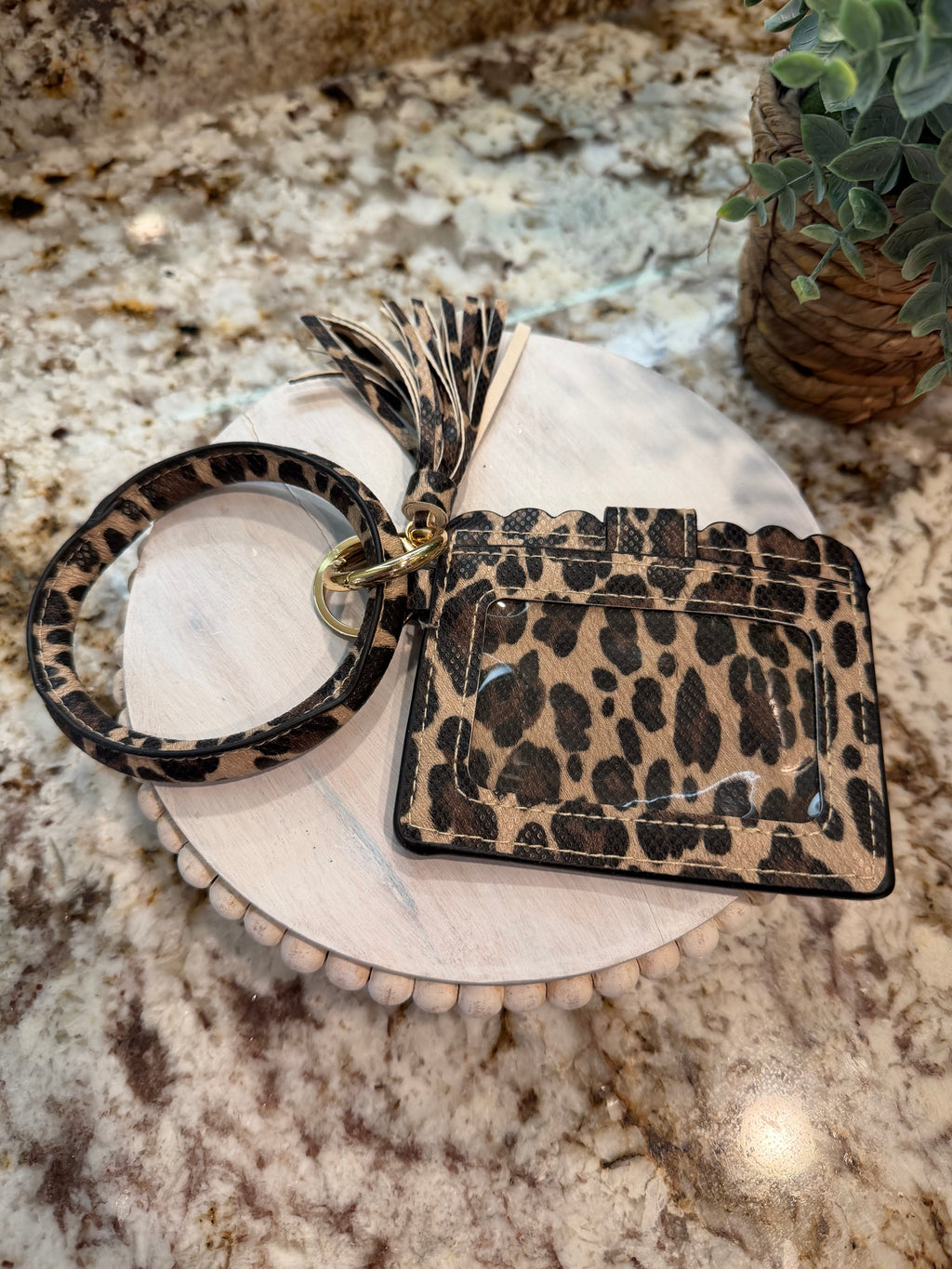 Wristlet ID Badge Pouch Keychain Cheetah Textured