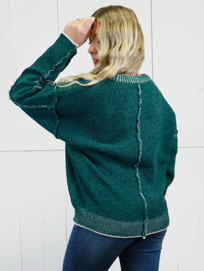 Women’s Basic Zenana Exposed Seam Round Neck Sweater Hunter Green Pullover