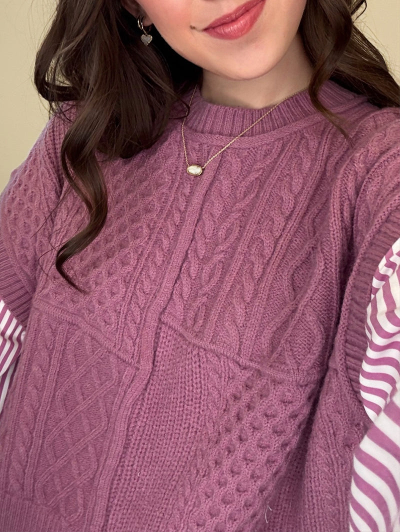 Purple Sweater with Striped Sleeves - Mini Mee Boutique