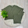Women’s Ribbed Top and Drawstring Pant Set in Army Green