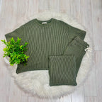 Women’s Ribbed Top and Drawstring Pant Set in Army Green