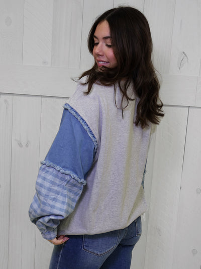 Easel Mixed Denim Bow Top