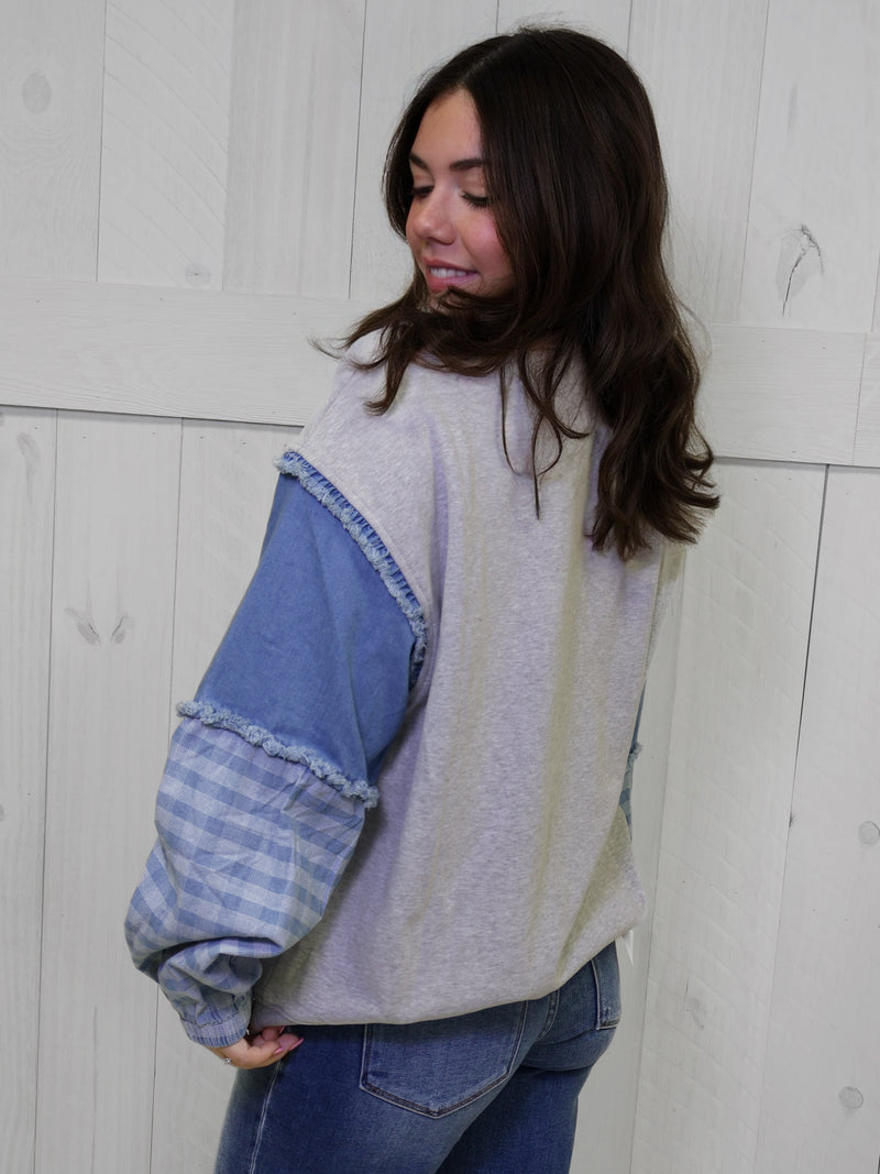 Easel Mixed Denim Bow Top