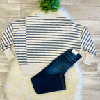 Women’s HYFVE White Dark Grey Stripped Long Sleeve Top