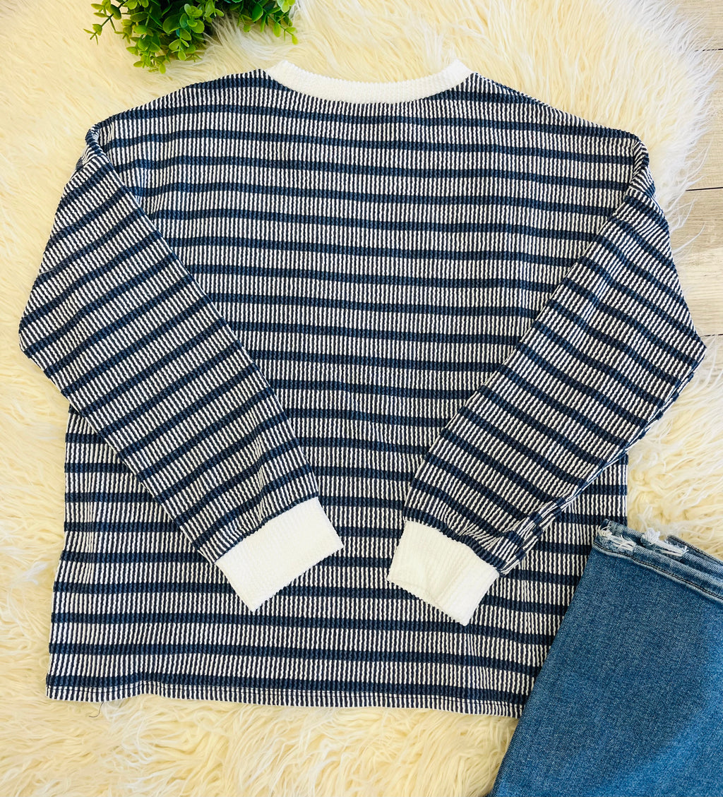 Women’s Ribbed Long Sleeve In Navy Zenana- True To Size