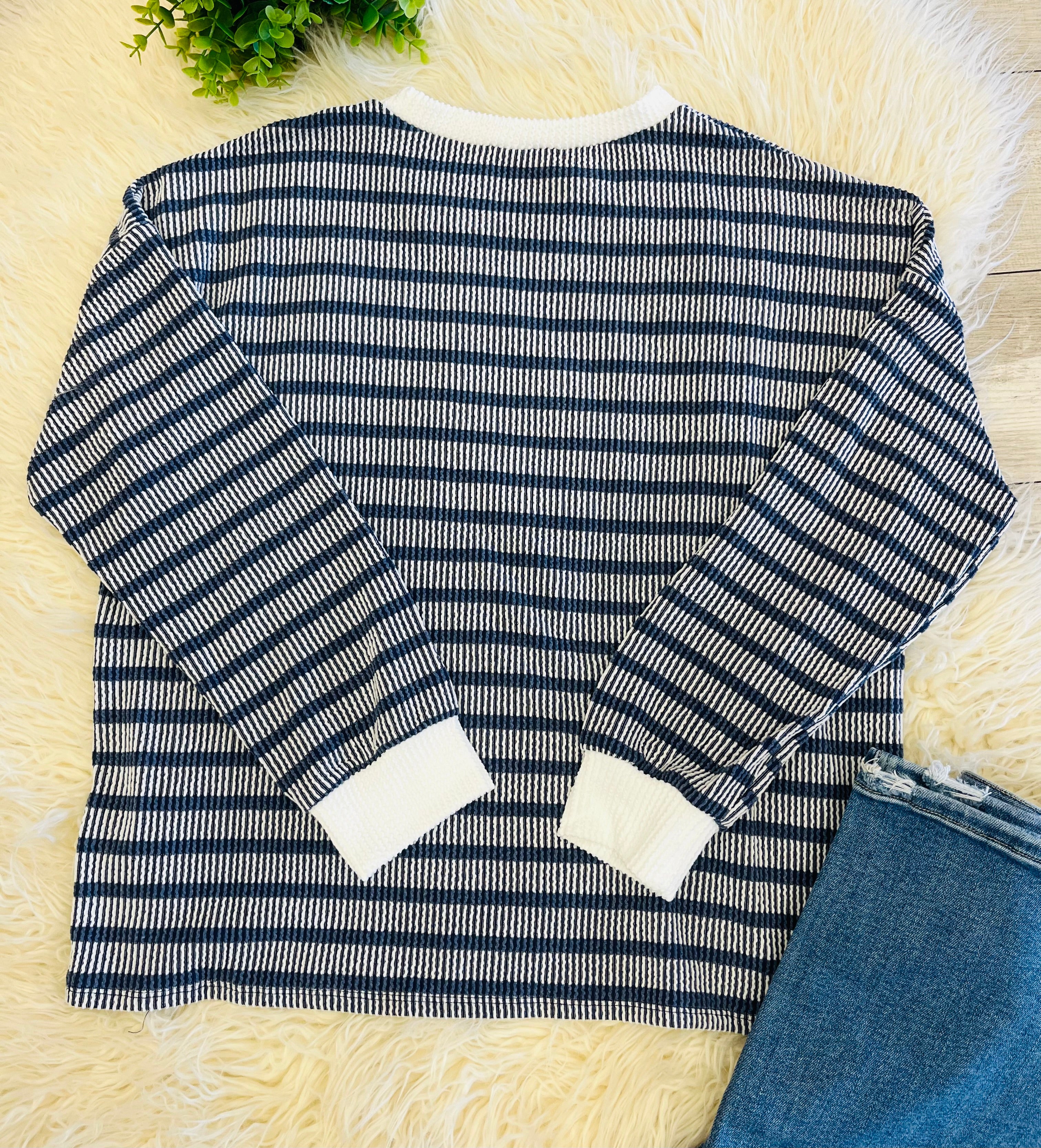 Women’s Ribbed Long Sleeve In Navy Zenana- True To Size