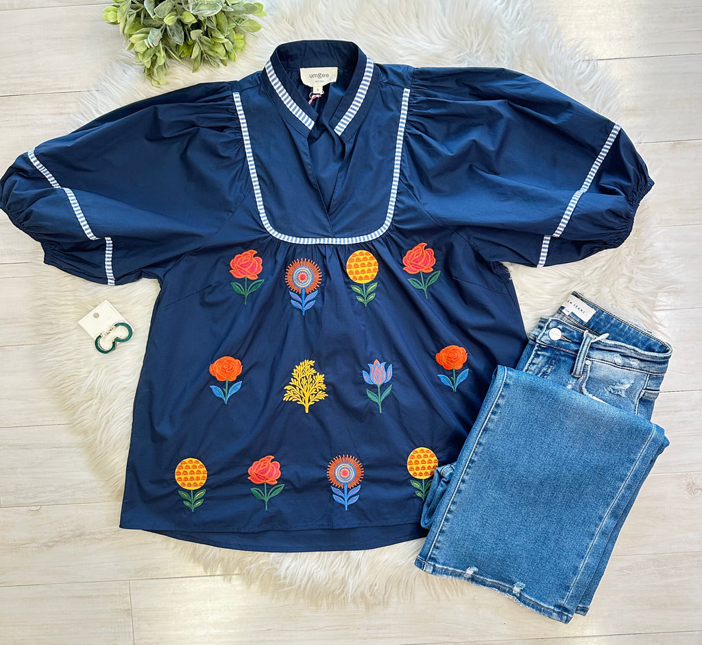 Women’s Umgee Navy Floral Blouse