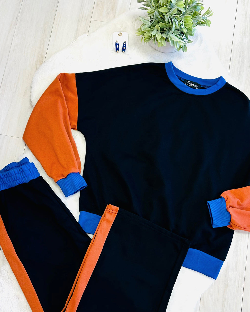 Women’s Oversized Blue & Burnt Orange Color Block Set Evermmee