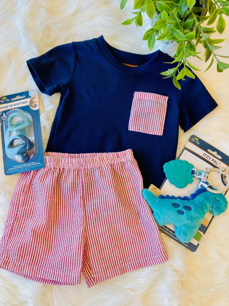 Baby Boys Navy Blue and Red Boxer set - Mini Mee Boutique