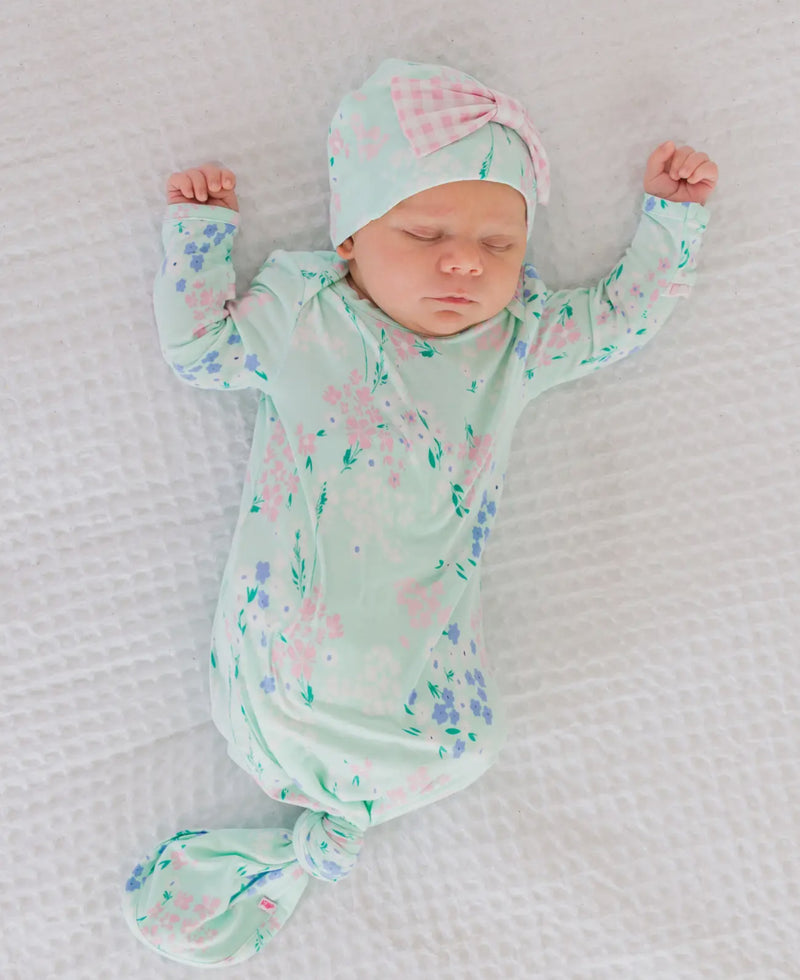 Baby Mint Floral Tie Bamboo Gown and hat