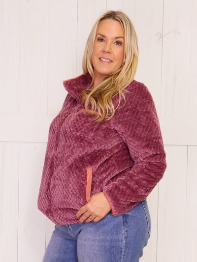 Berry Wine Simply Southern Sherpa Jacket - Sweater Pullover