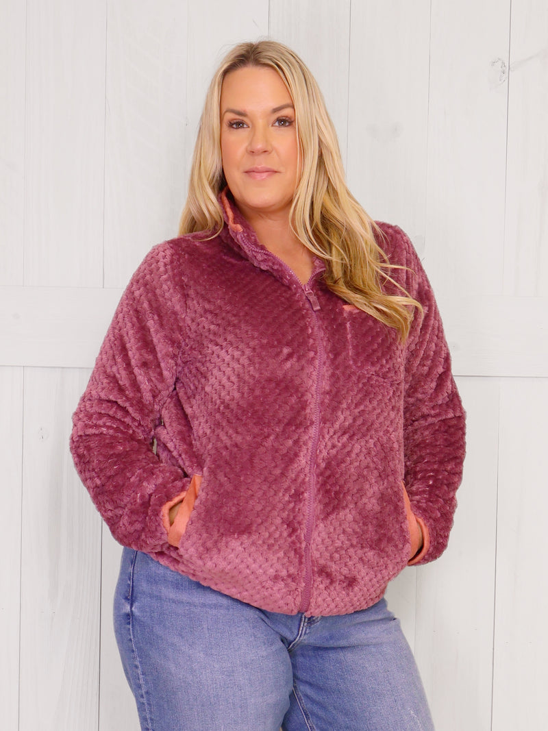 Berry Wine Simply Southern Sherpa Jacket - Sweater Pullover