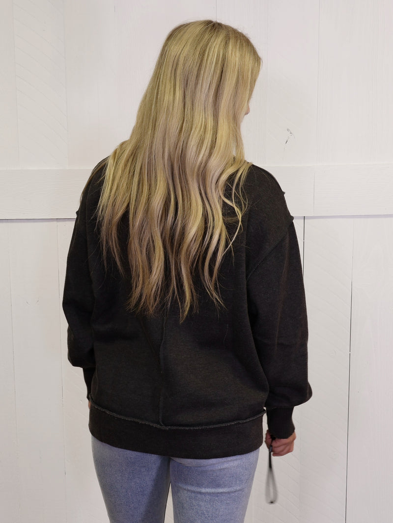 Black Acid Wash Exposed Seam Sweater Top Pullover