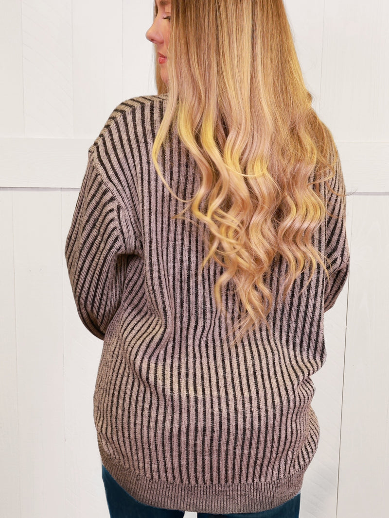 Black Curved Hem 2 Tone Sweater Top Pullover