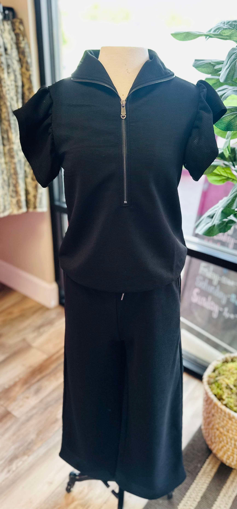 Black Dressy Half Zip Set