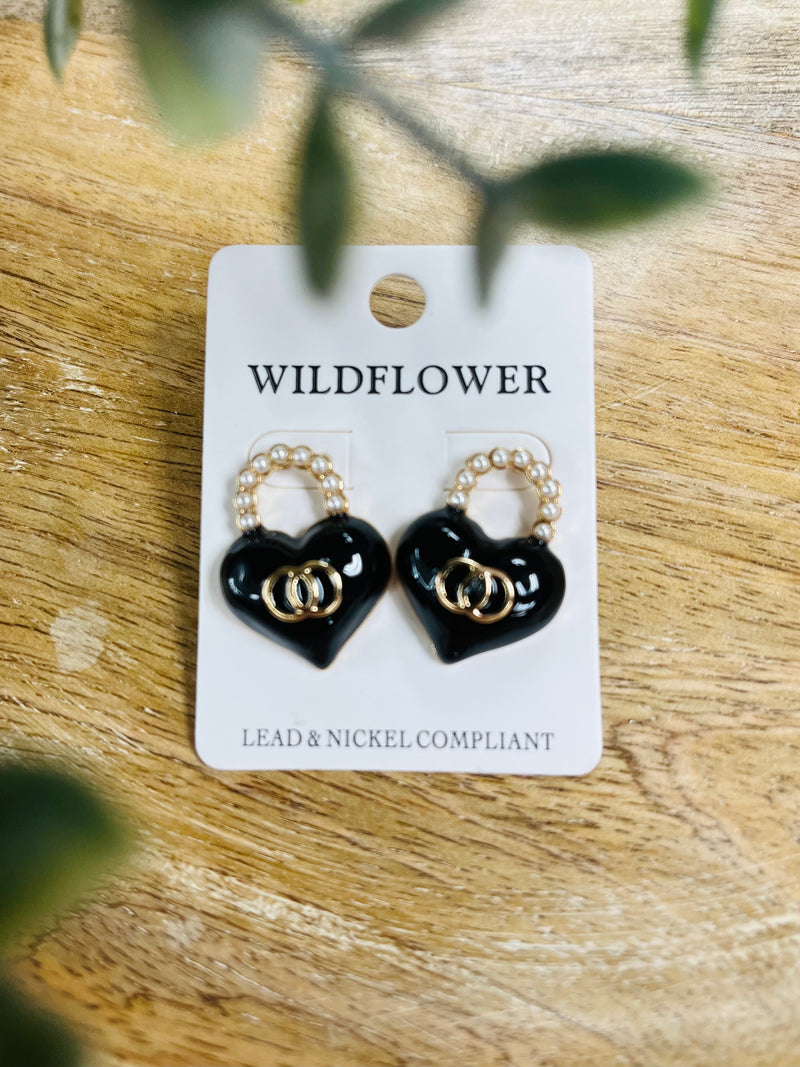 Black HeartLock Earrings
