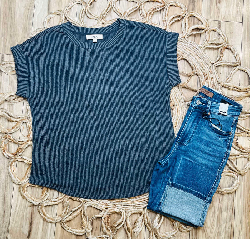 Black Ribbed Cuff Sleeve Top