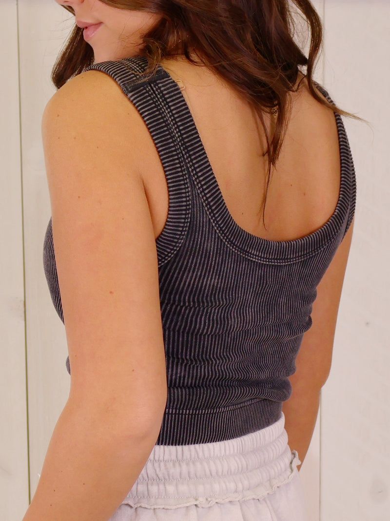 Black Ribbed Top with Bra Pads