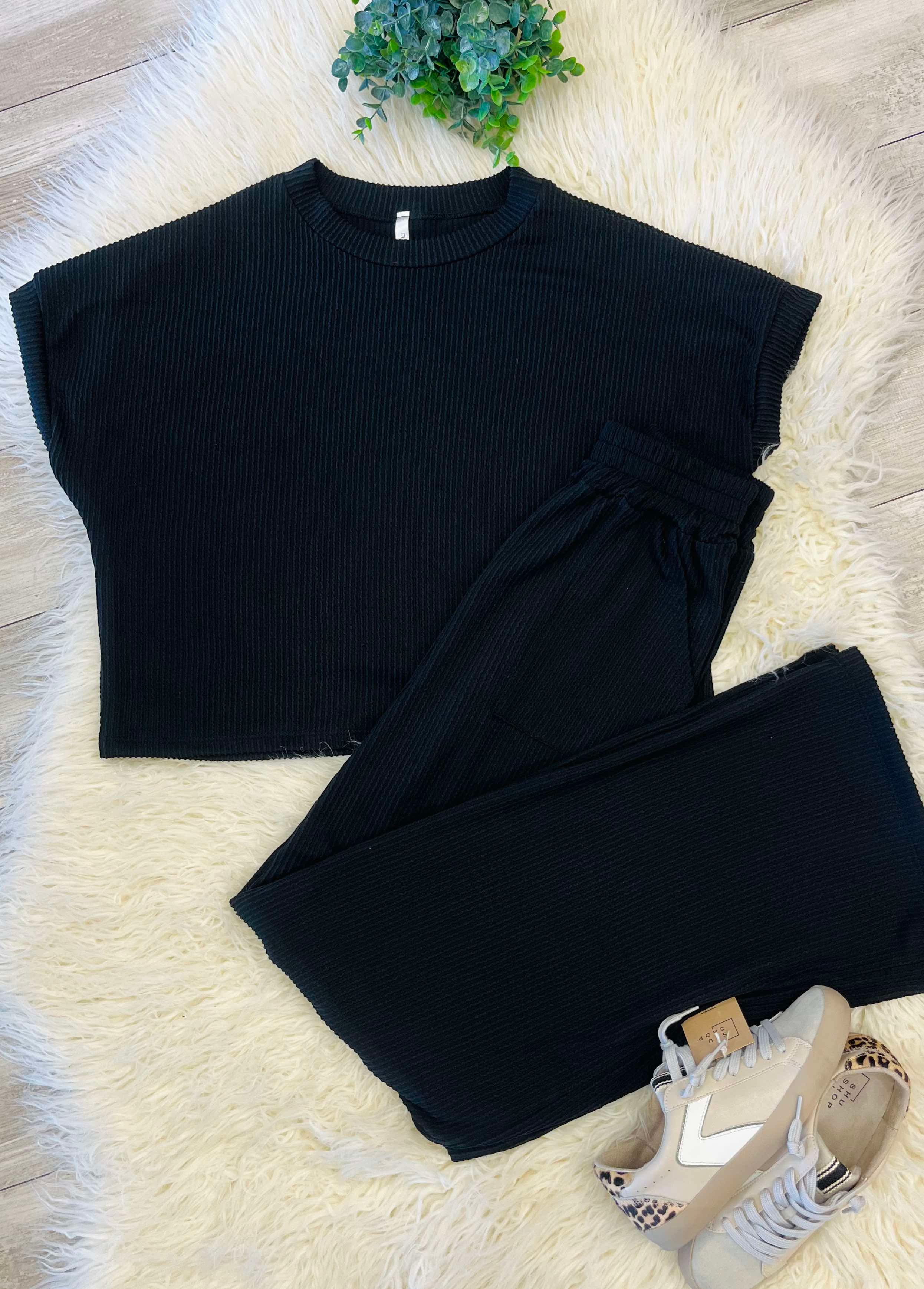 Black Ribbed Women’s Matching Set – Mini Mee Boutique
