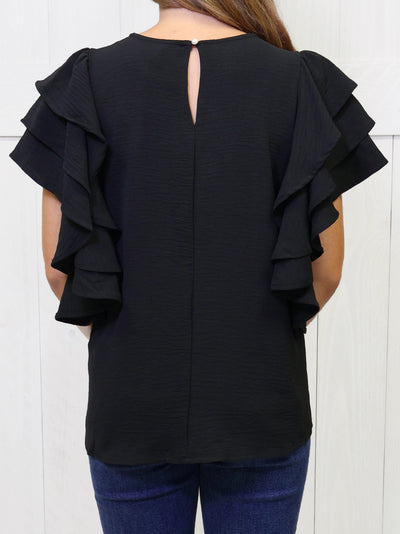 Black Ruffle Sleeve Top
