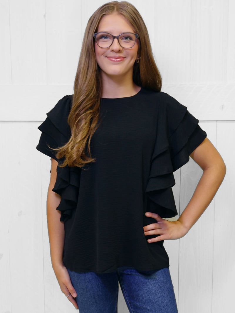 Black Ruffle Sleeve Top