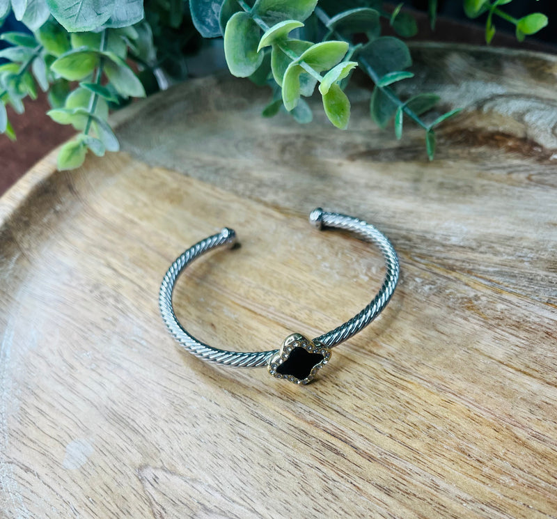 Black Silver Clover Bracelet
