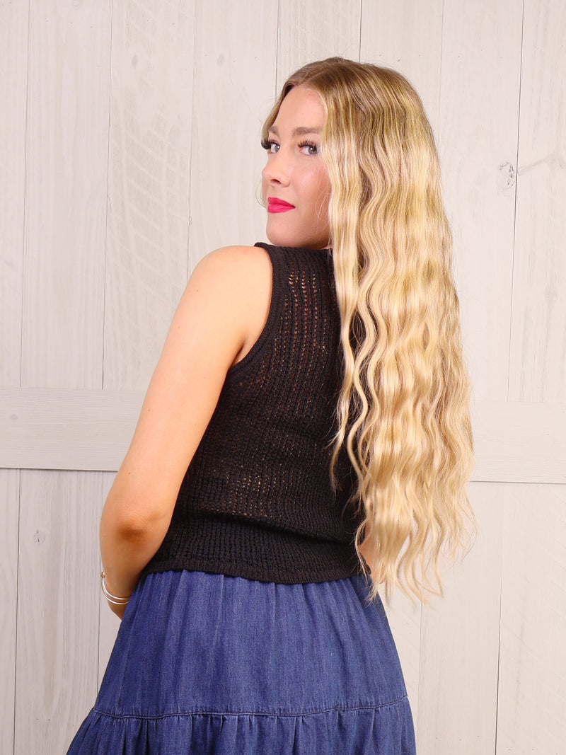 Black Sleeveless Basic Summer Cardigan Sweater Vest