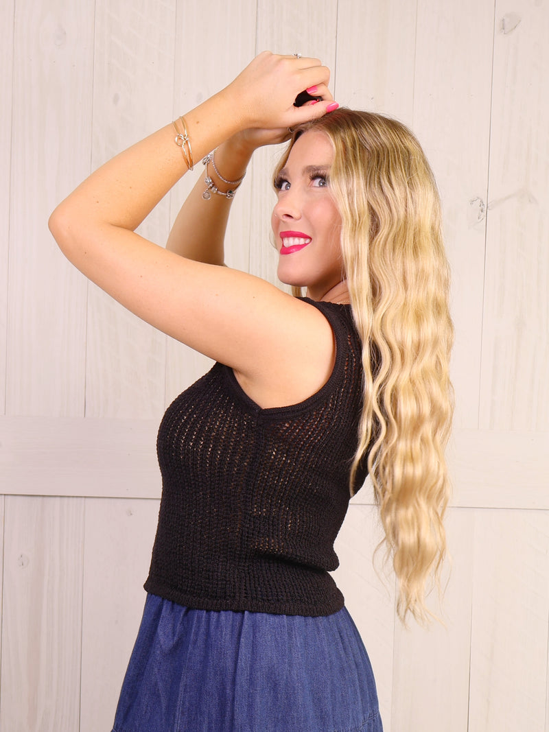 Black Sleeveless Basic Summer Cardigan Sweater Vest