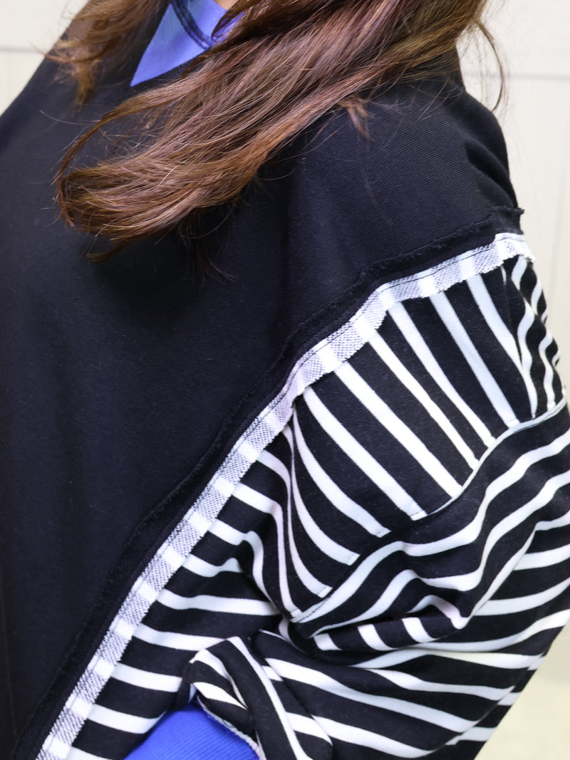 Black Stripe with Royal Accent  Pullover Top