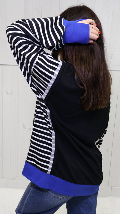 Black Stripe with Royal Accent  Pullover Top