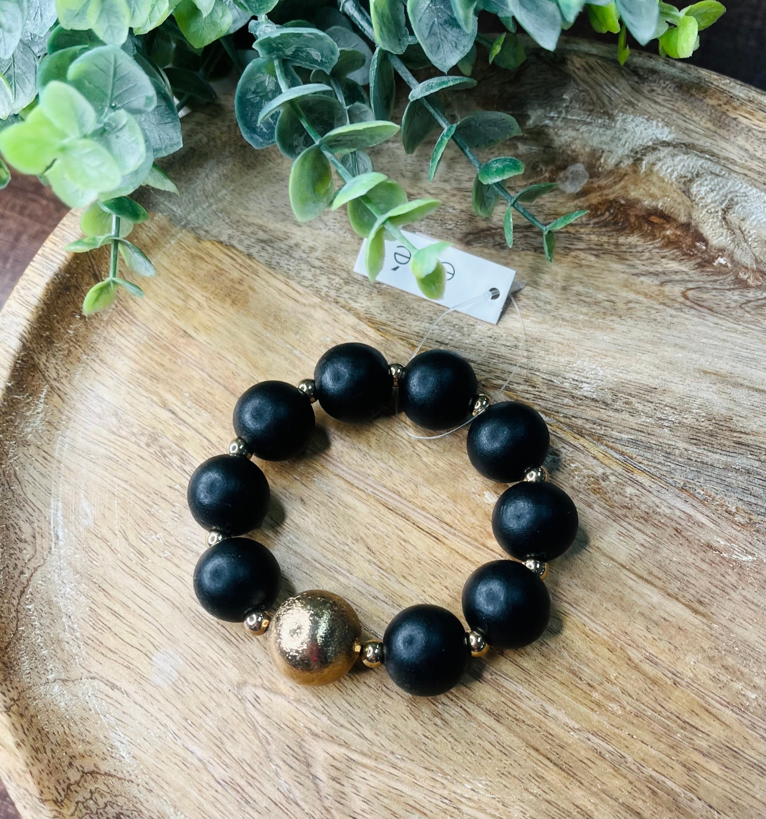 Black and Gold Beaded Bracelet women's
