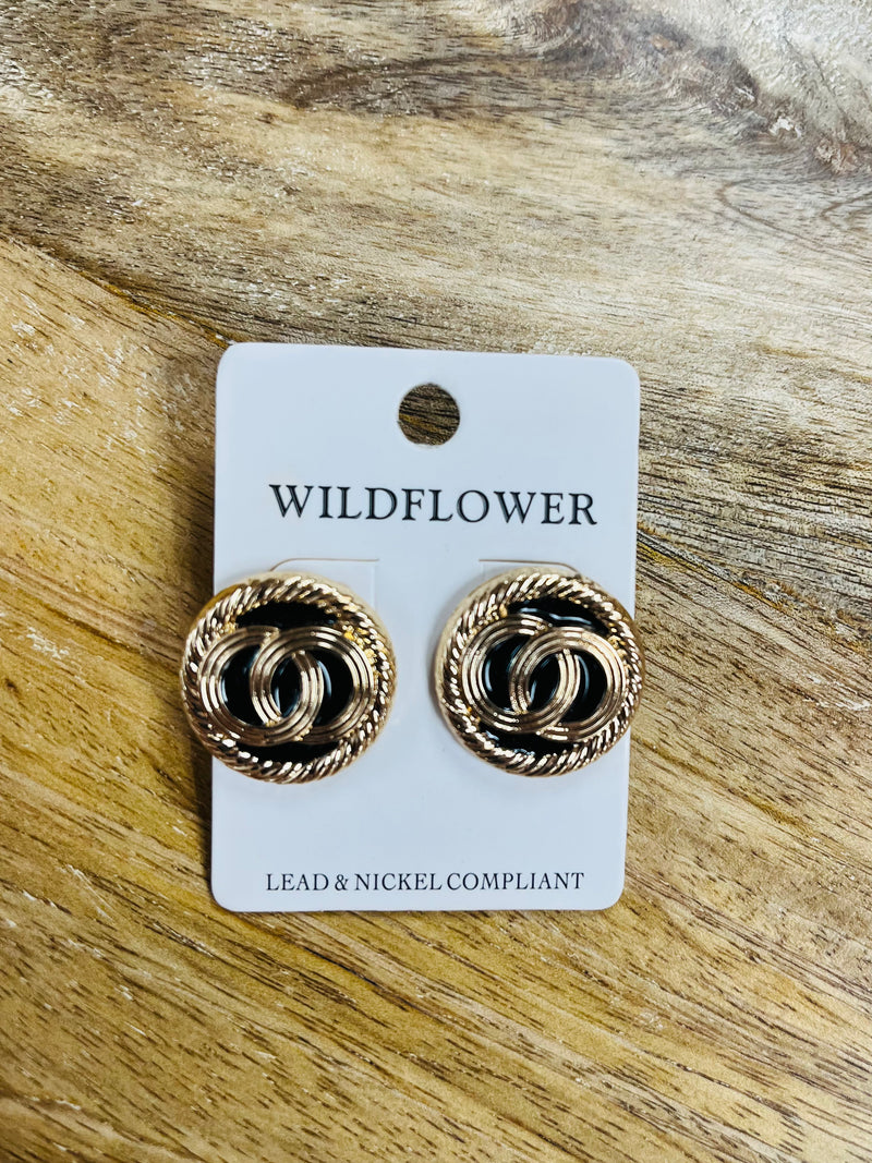Black and Gold Round Earrings