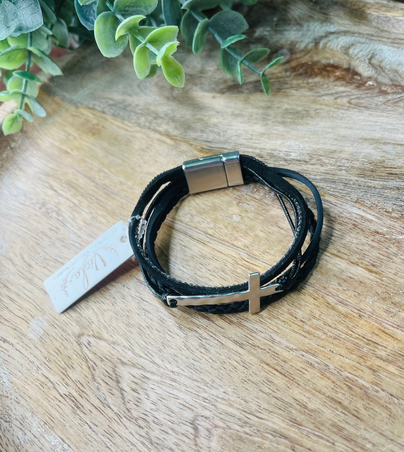 Black and Silver Cross Bracelet