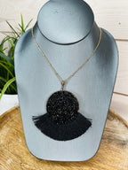 Black beaded and fringe necklace women's