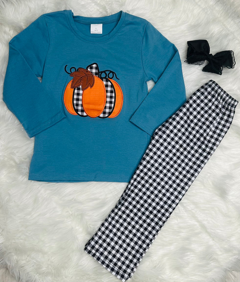 Blue & Plaid Pumpkin Set Girls