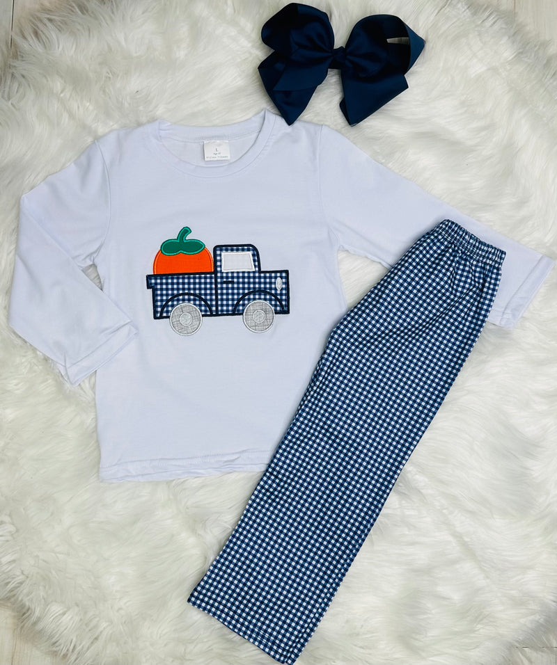 Blue Plaid Pumpkin Truck Set Girls
