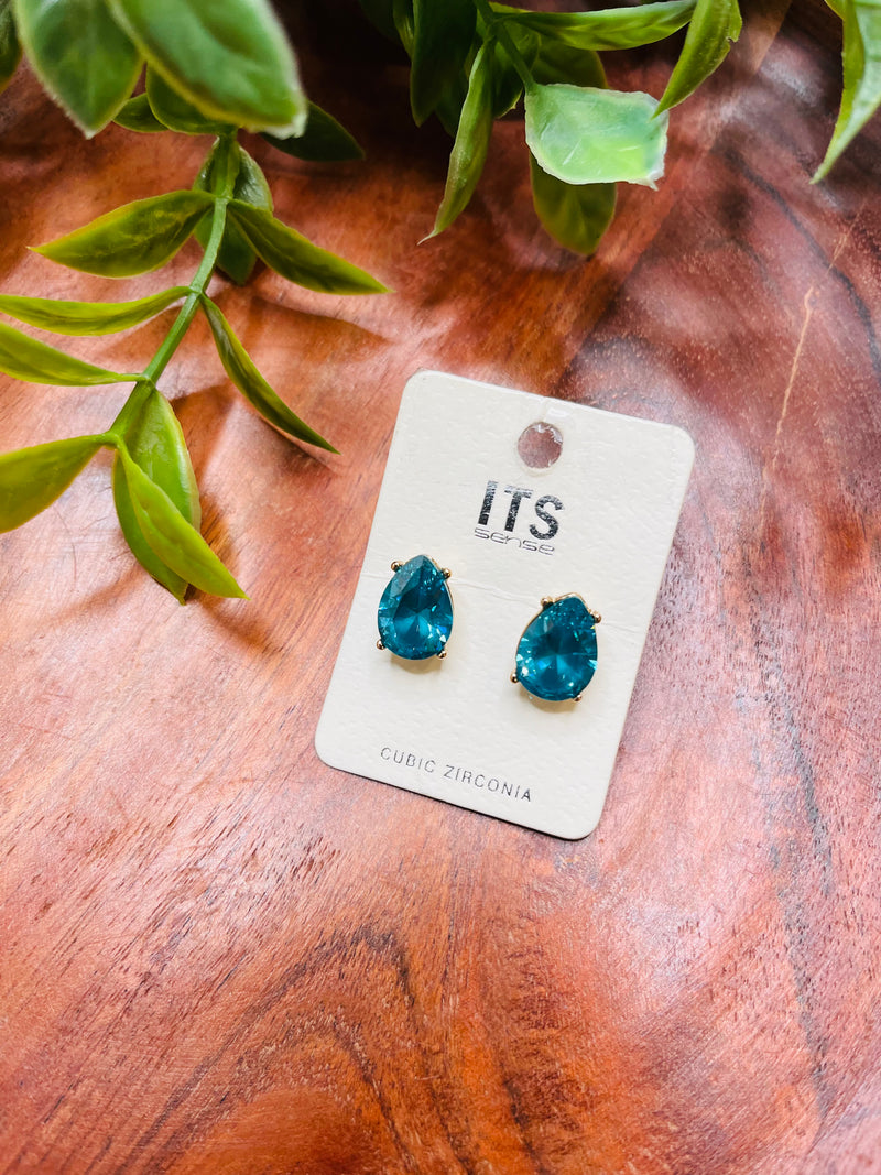 Blue Rhinestone teardrop earrings