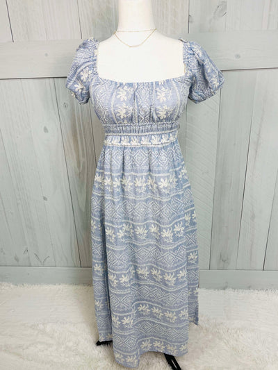 Blue Stripe Embroidered Dress