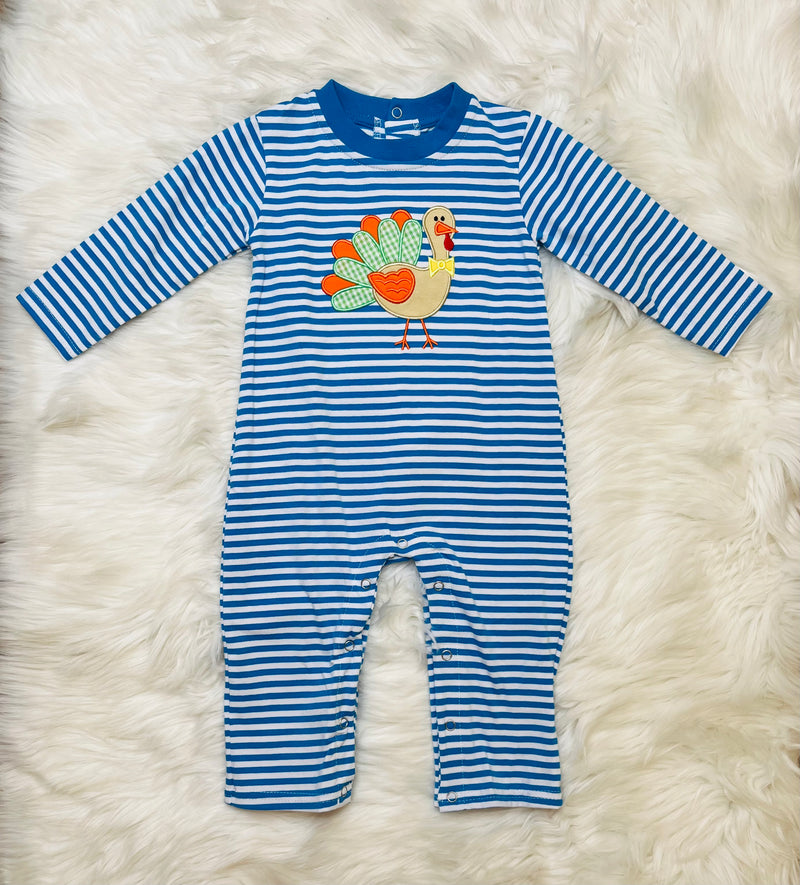 Blue Striped Turkey Romper