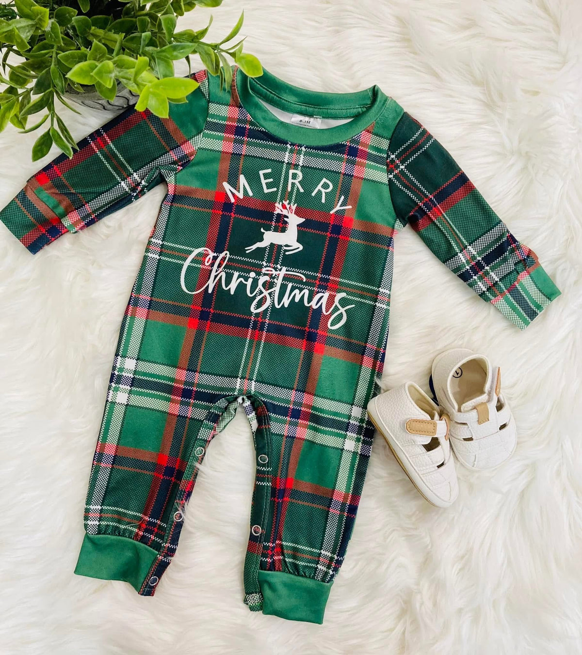 Boys Plaid Merry Christmas Romper